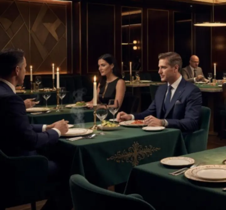 Prémium étterem és pókerasztalok elegáns, sötétzöld-arany környezetben